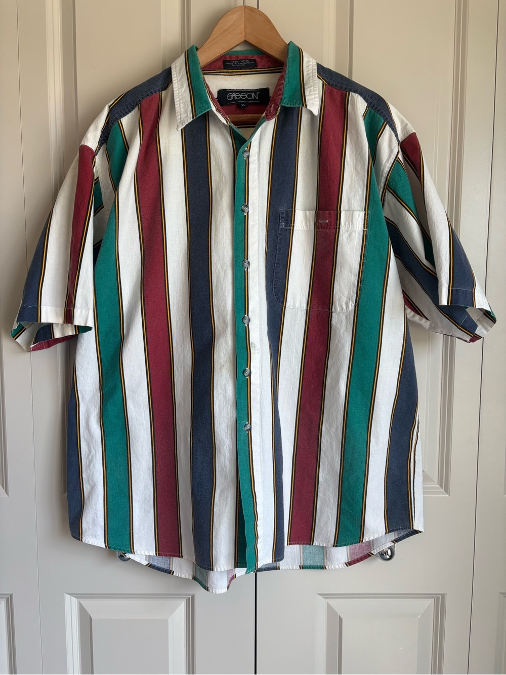 Vintage Sasson 90s Butter Mom Striped Oversized Button Up Shirt Colorblock XL - Picture 2 of 10